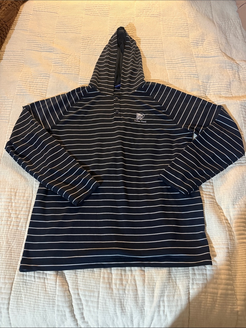 Footjoy Navy and White Striped Hooded Zip-Up Sweater